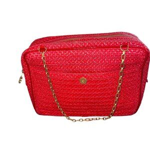 Eric Javits Womens Chain Bag Red Squishee Raffia Straw